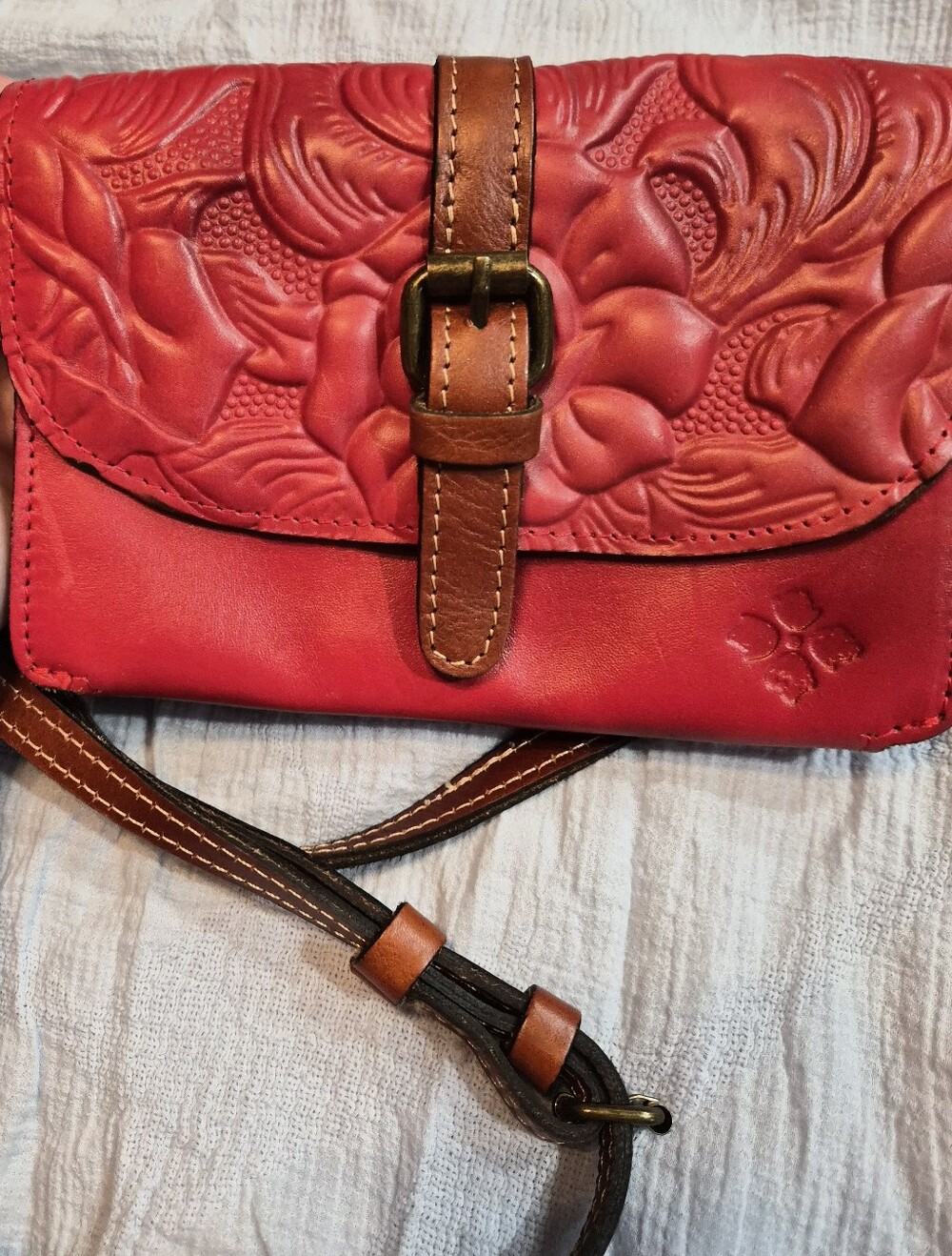 Patrica Nash Red Leather Embossed Floral Small Crossbody Purse Bag Torri  Tooled